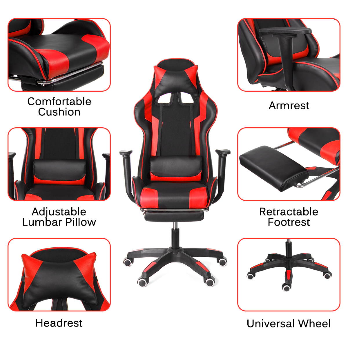 Computer Office Chairs Recliner Leather Racing Gaming High Back Chair + Footrest