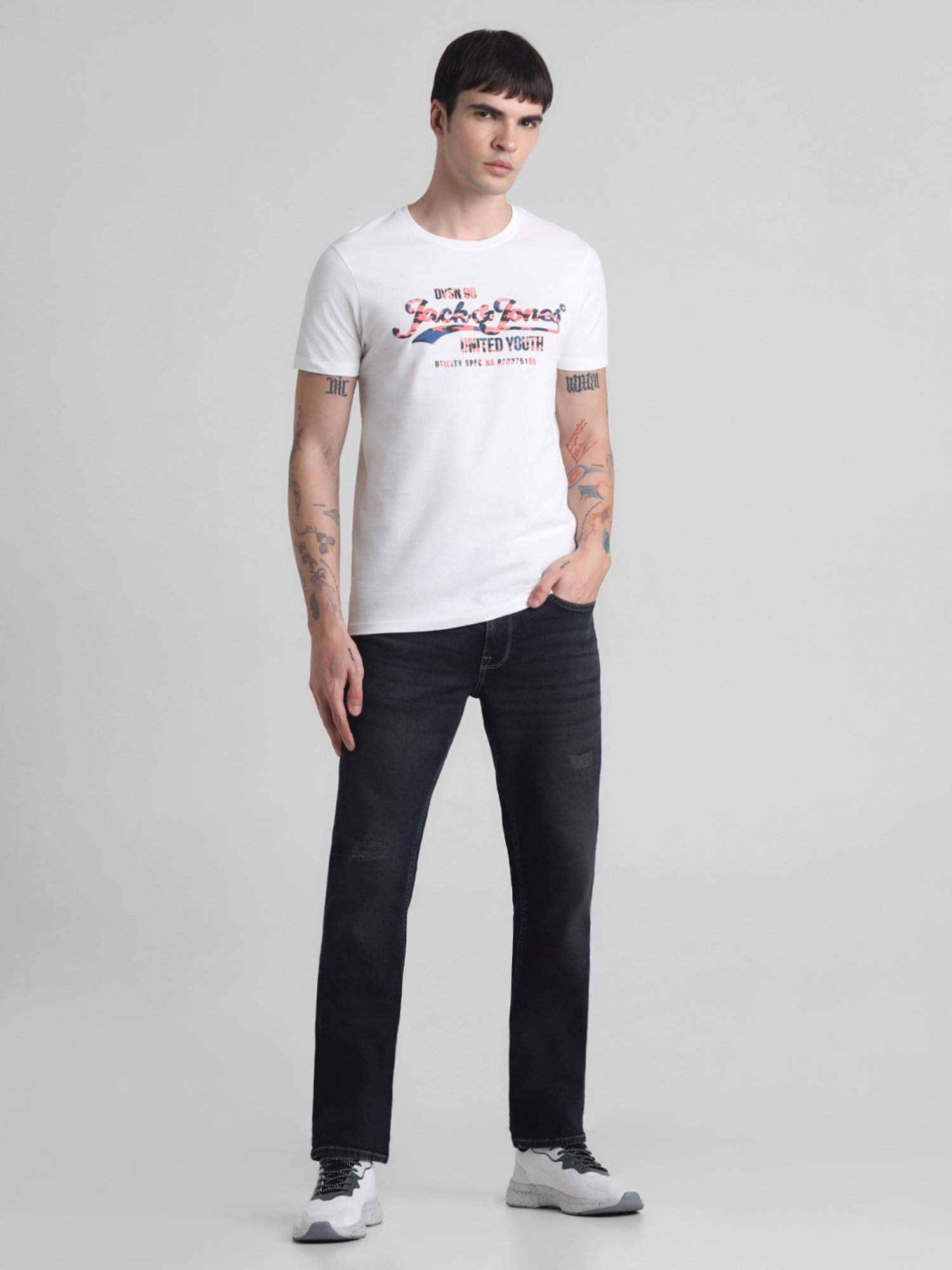 Jack & Jones Cloud Dancer Cotton Slim Fit Printed T-Shirt