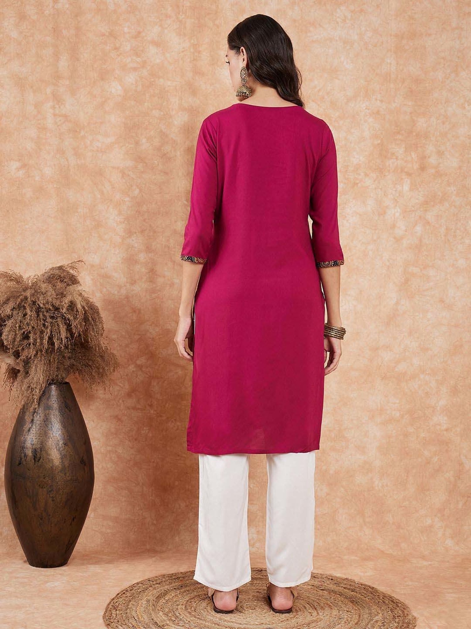 Inweave Purple Cotton Printed Straight Kurta