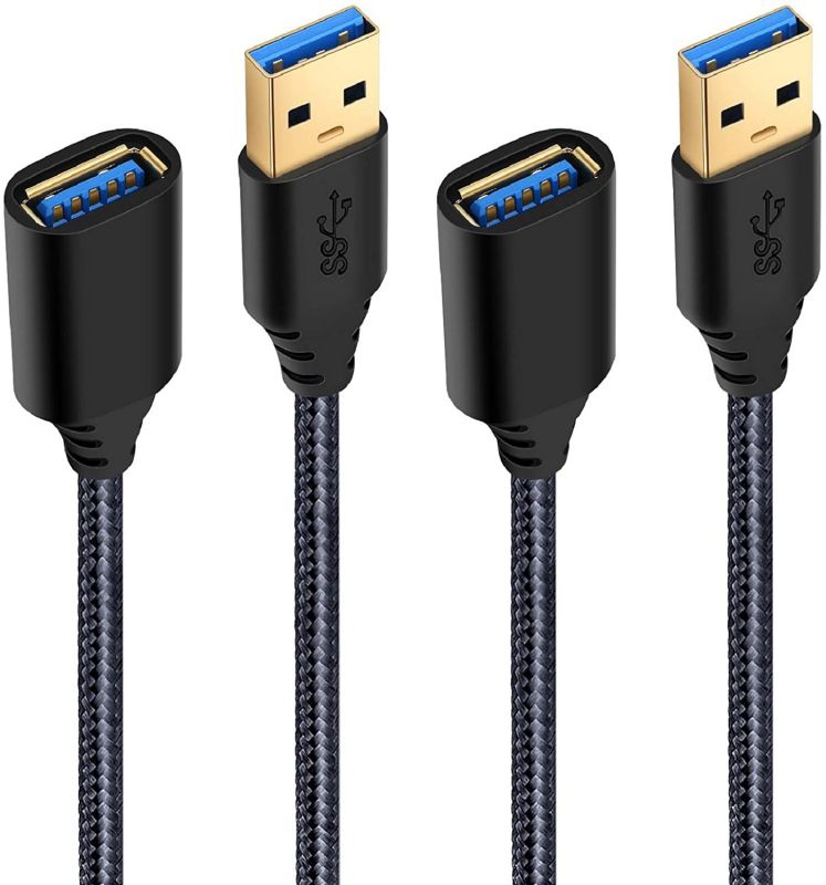 USB 3.0 Extension Cable Besgoods 2-Pack 6ft USB Extension Cable Braided Extender Cord - A Male to A Female Extension Cable Compatible with Keyboard Mouse Hard Drive Printer