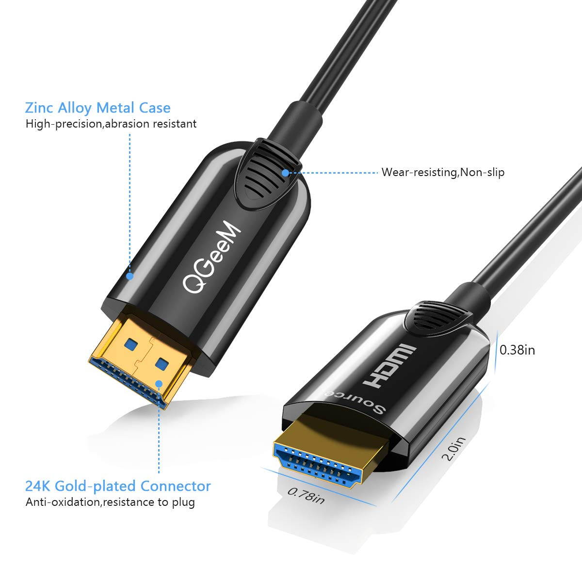 Fiber Optic HDMI Cable 50ft,QGeeM 4K 60Hz HDMI Cable High Speed 18Gbps HDMI 2.0 Black Cable,Zinc Alloy Case 15M, HDMI AOC Cable (16ft)