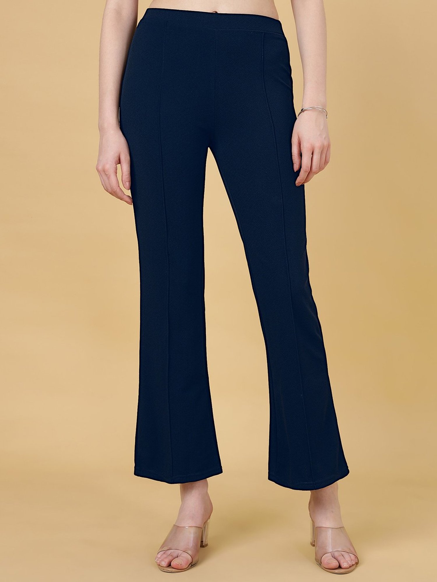 FITHUB Navy Relaxed Fit High Rise Bootcut Trousers