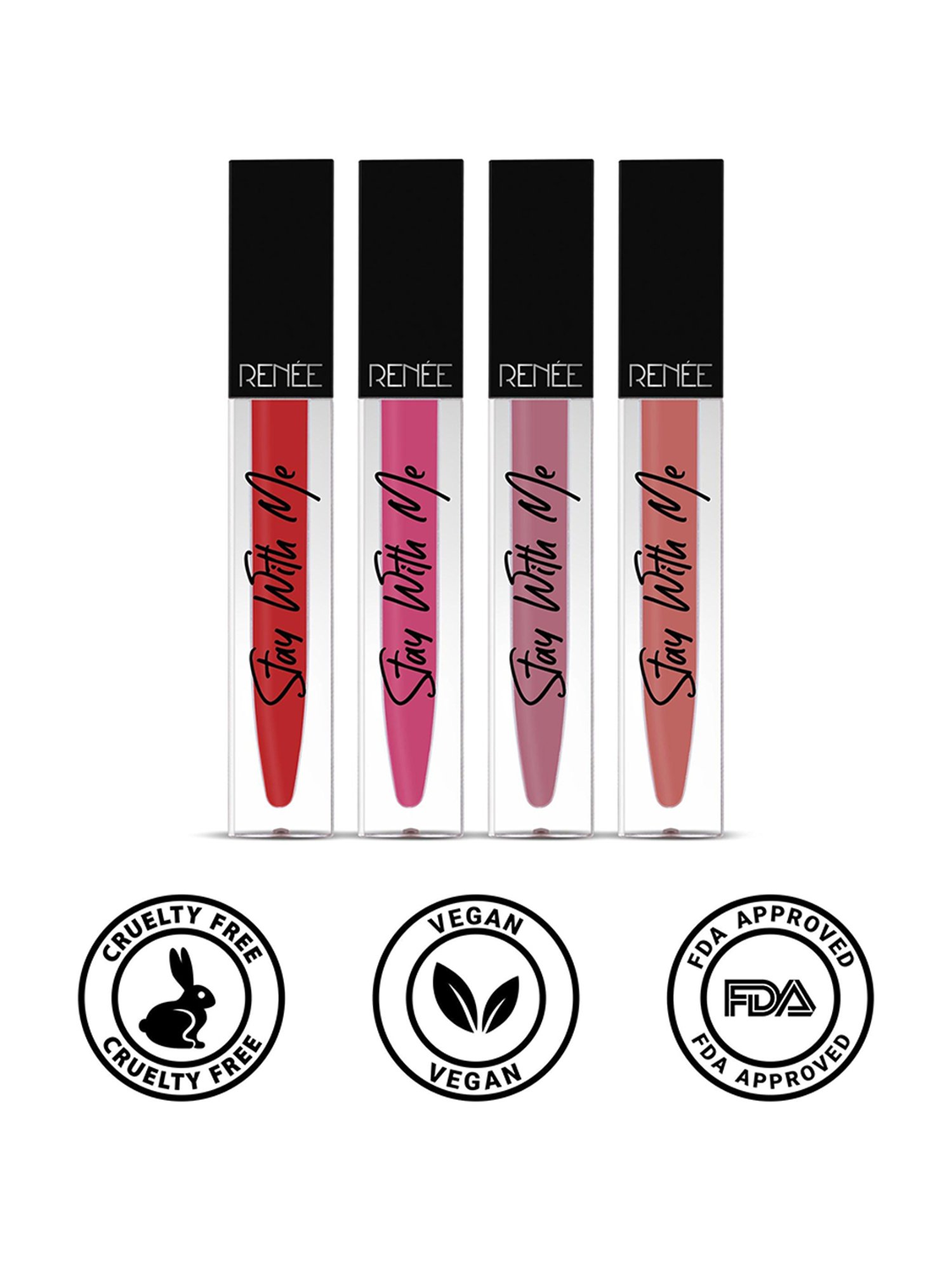 RENEE Stay With Me Matte Liquid Lip Color 01 - Set of 4