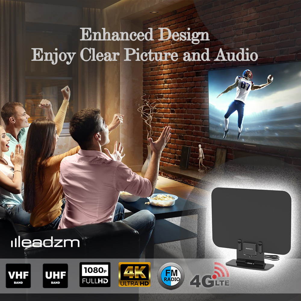 Leadzm TA-105A 300 Miles Digital HDTV TV Antenna Indoor Amplifier 1080p 4K with Stand Adapter