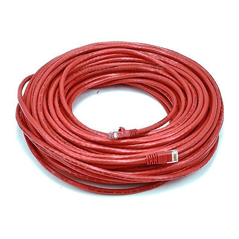 Cat6 Ethernet Patch Cable - Network Internet Cord - RJ45, Stranded, 550Mhz, UTP, Pure Bare Copper Wire, 24AWG, 100ft, Red