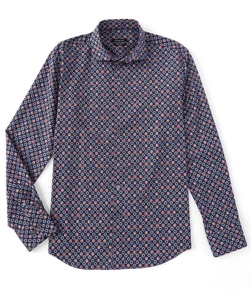 Bugatchi Shaped-Fit Medallion Print Long-Sleeve Woven Shirt