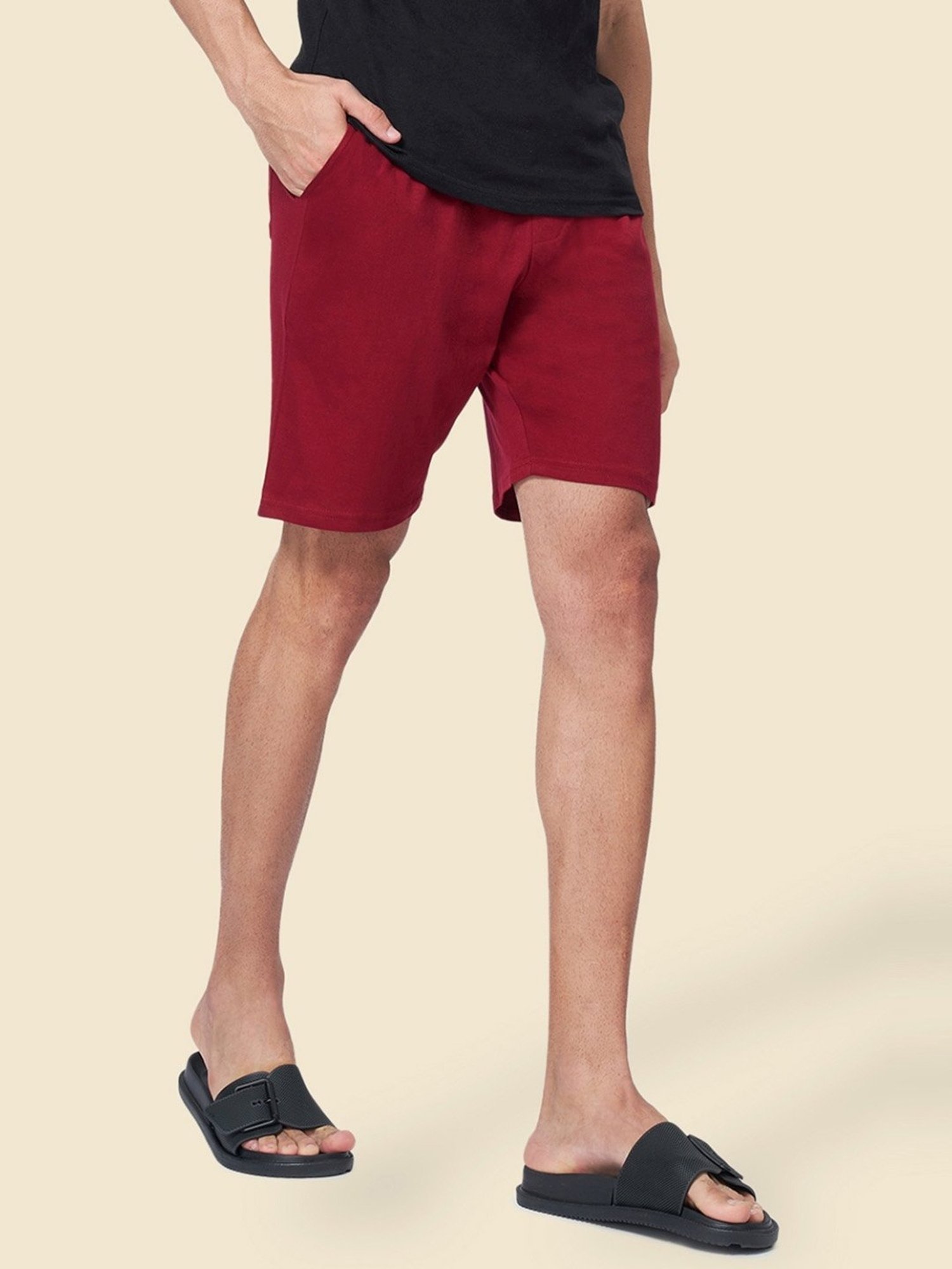 Ajile by Pantaloons Wine Cotton Slim Fit Lounge Shorts