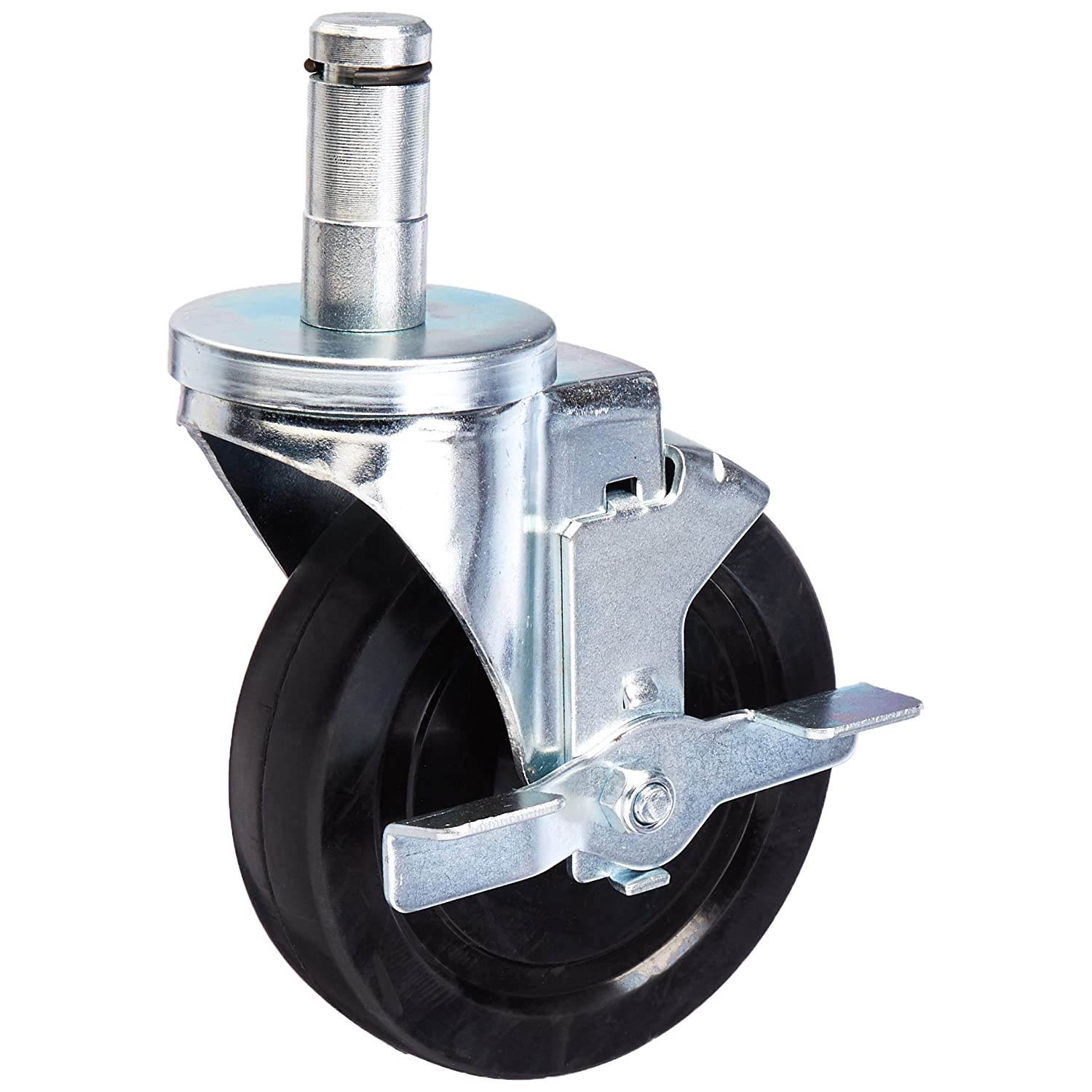 Excellante Rubber Wheel Caster with Brake, 5", Chrome