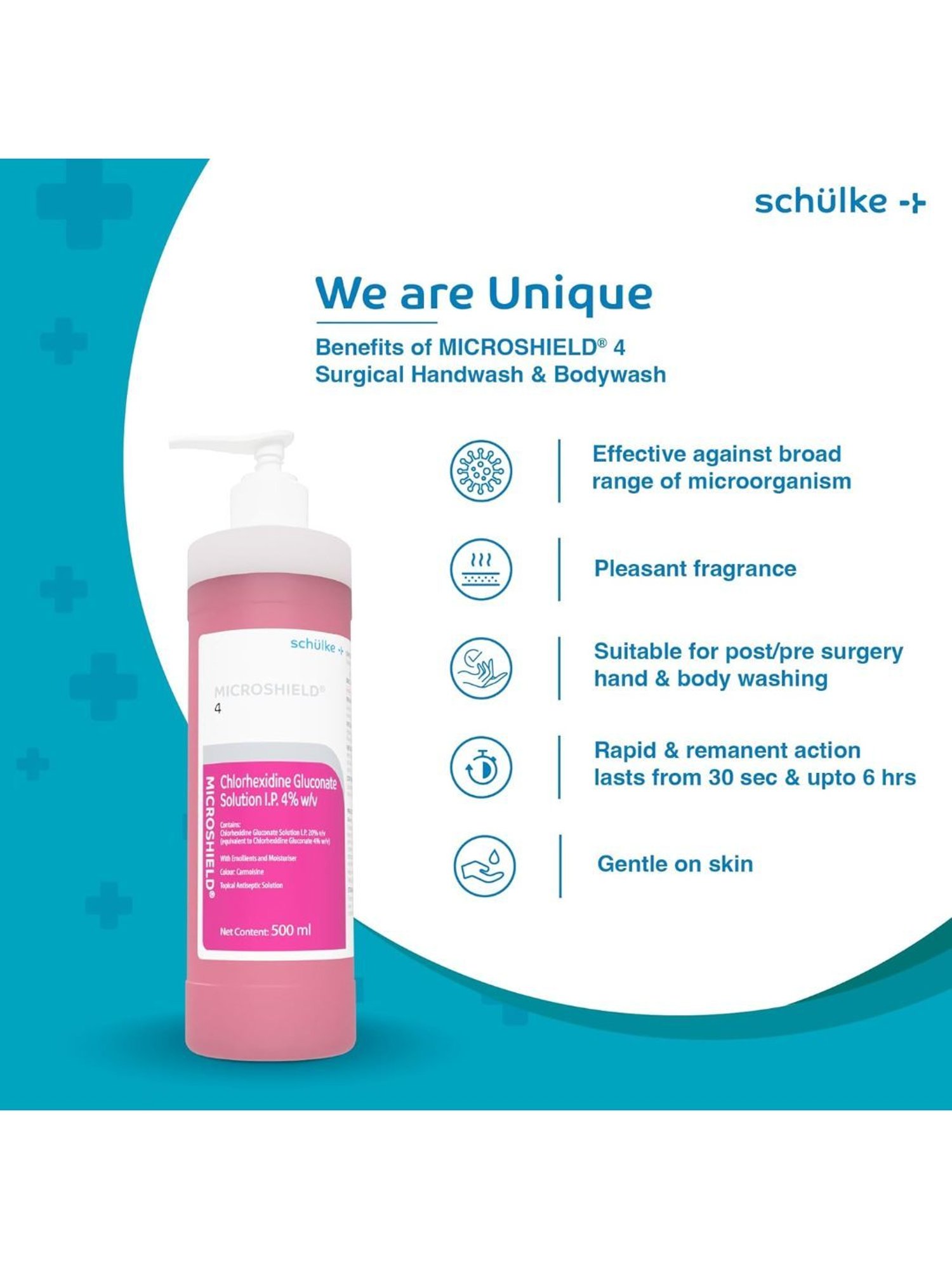 Microshield 4 Surgical Hand Wash Enriched with Emollients & Moisturisers 500 ml (Pink)