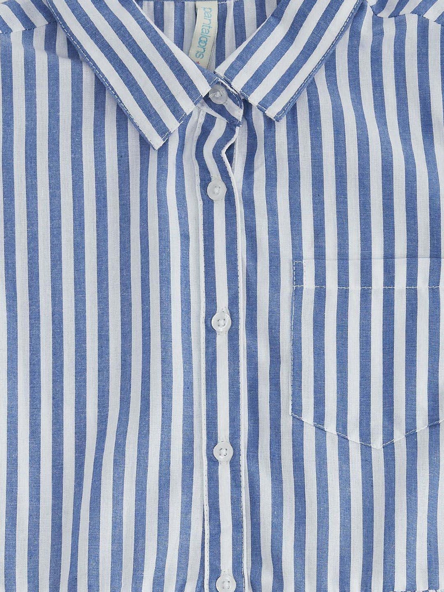 Pantaloons Junior Blue Cotton Striped Dress