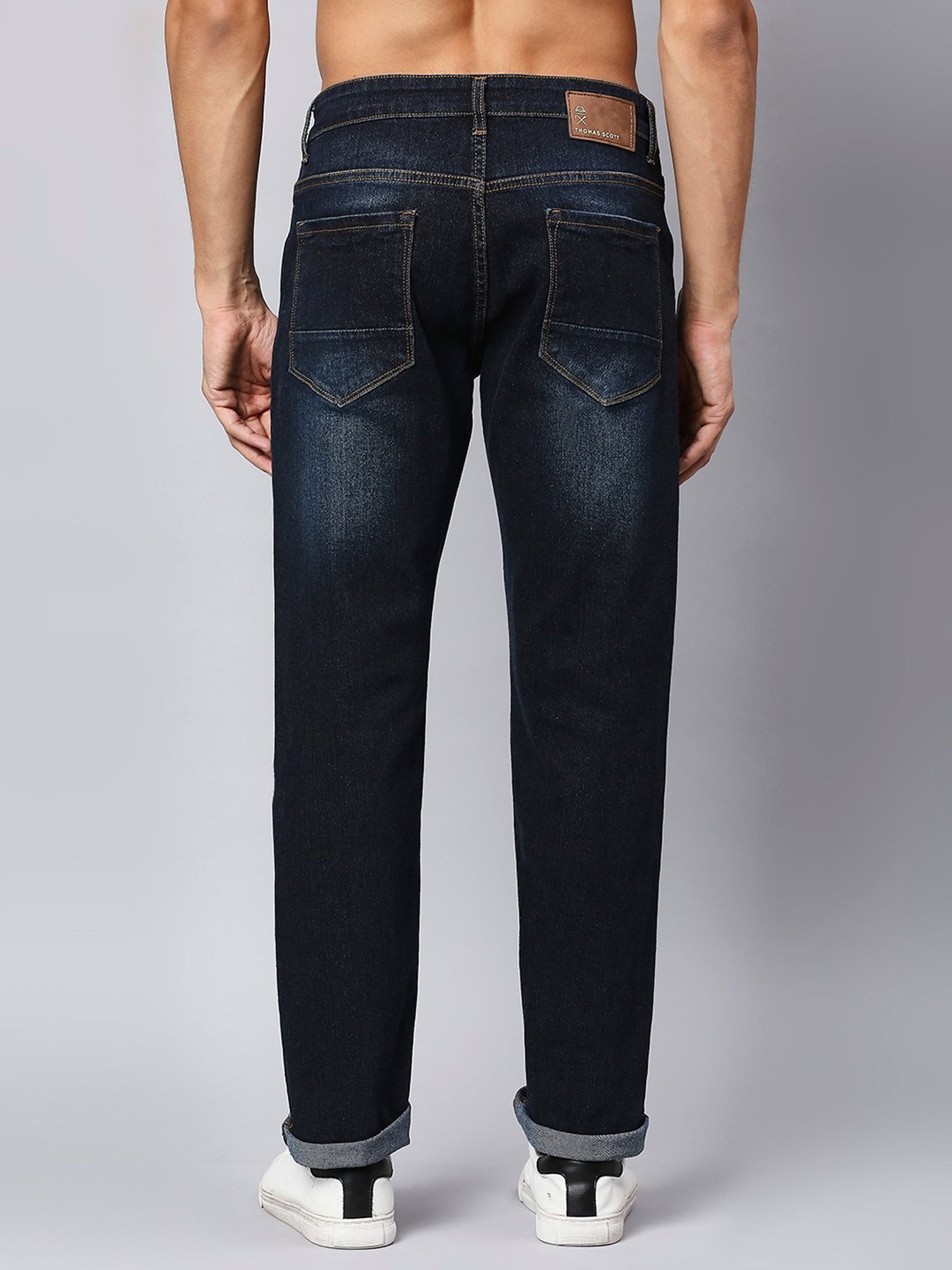 Thomas Scott Dark Blue Regular Fit Lightly Washed Jeans