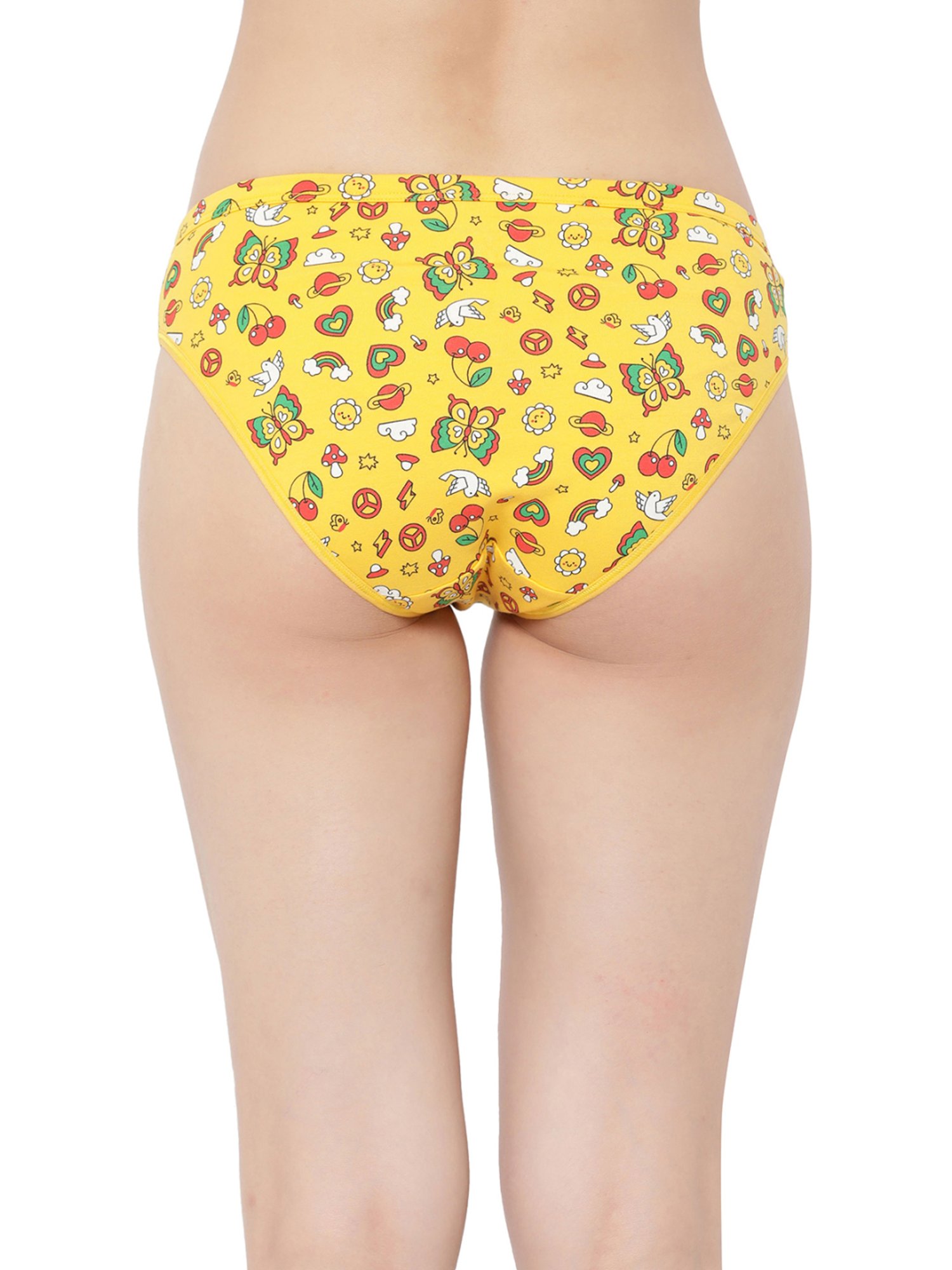 Clovia White & Yellow Cotton Printed Bikini Panties - Pack Of 3