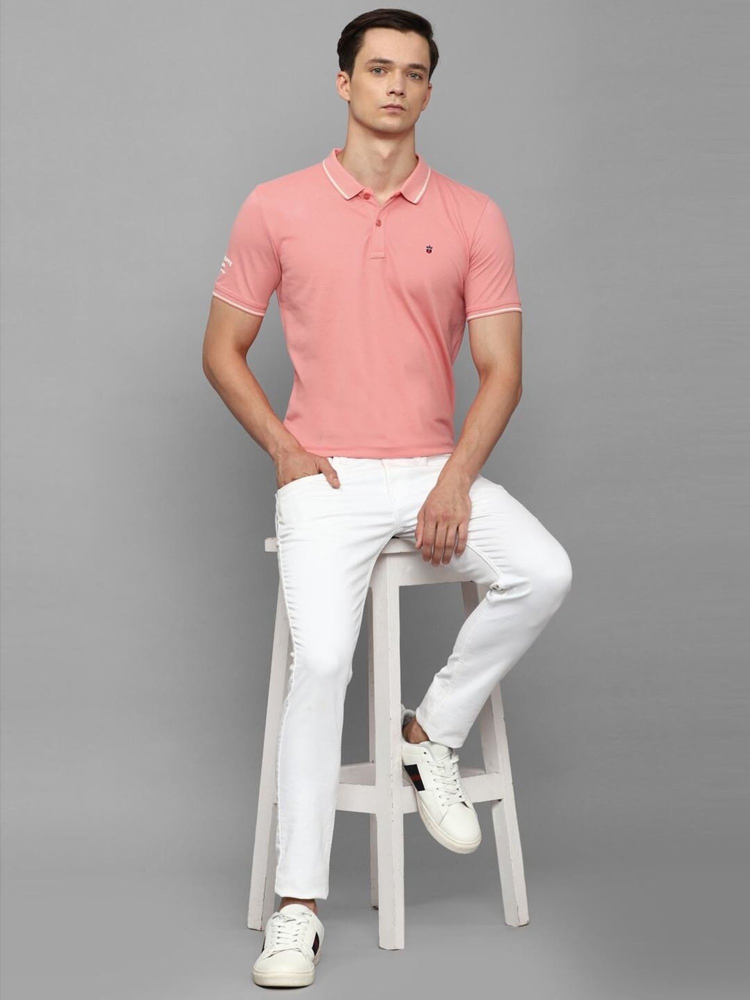 Louis Philippe Jeans Peach Cotton Slim Fit Polo T-Shirt