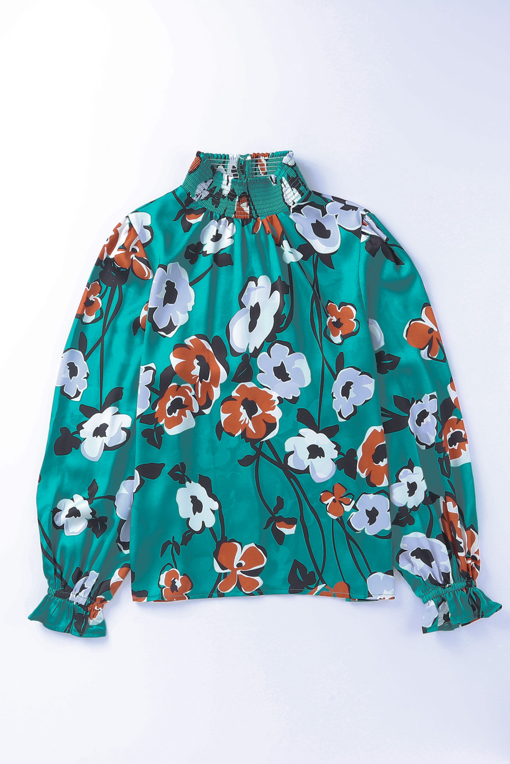 One World Apparel Jacquard Square Neck Short Sleeve Ivory Multi Floral Print Top