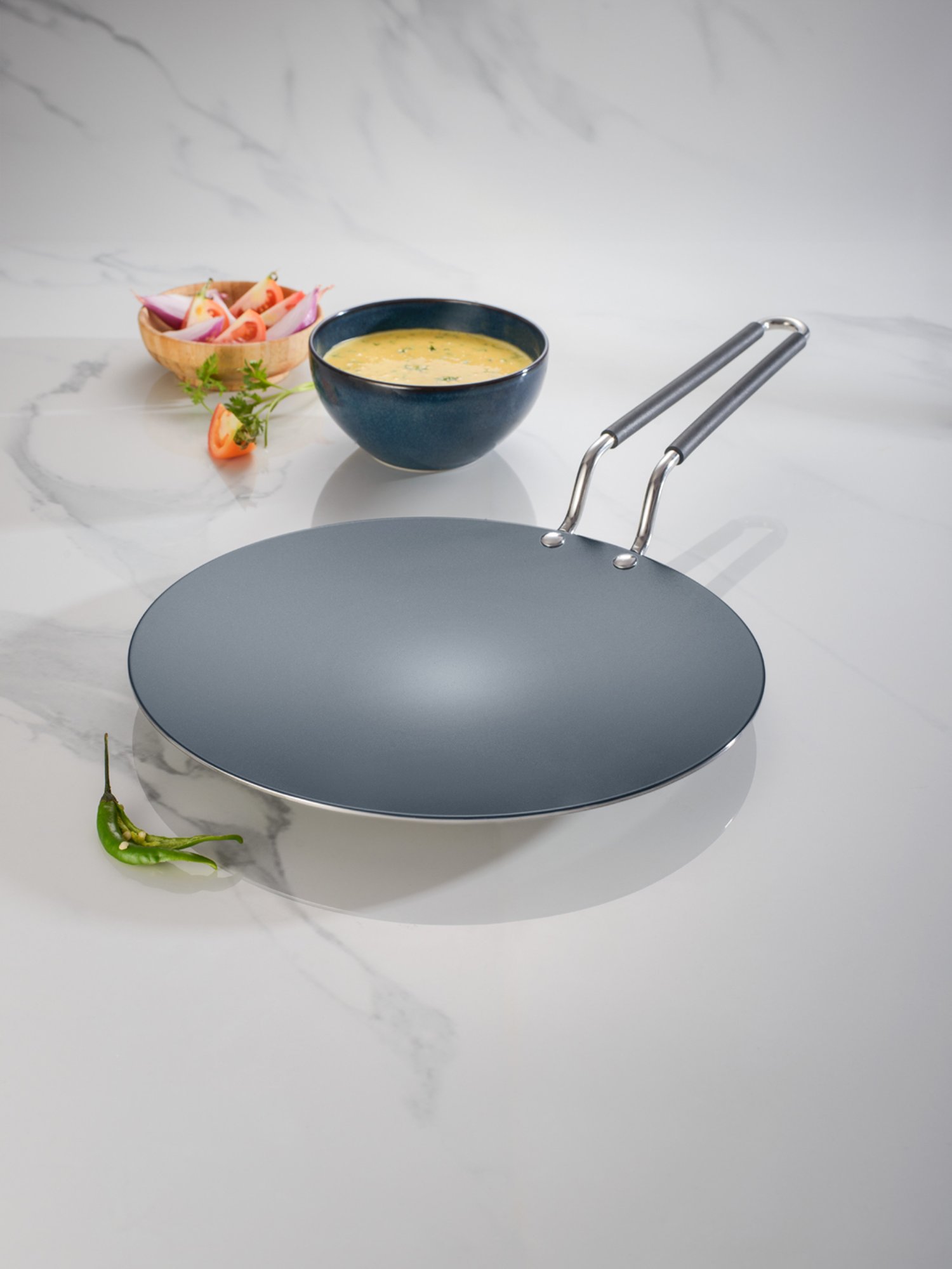 Tramontina Fusao Non-Toxic Triply Stainless Steel Ceramic Concave Tawa 26cm Stay Cool Handle