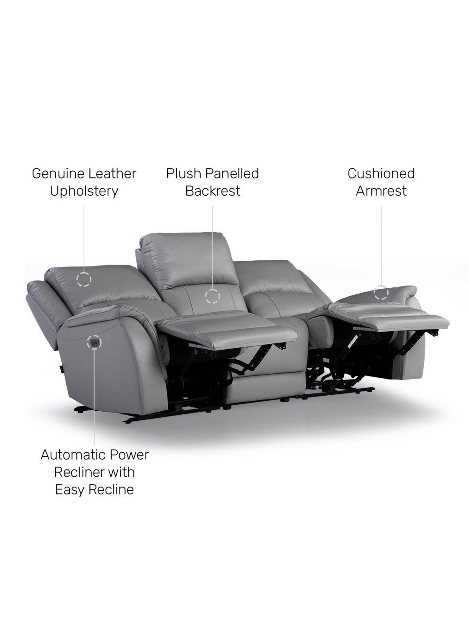 Durian Meredith Grey Leather 3 Seater Reclining Sofas