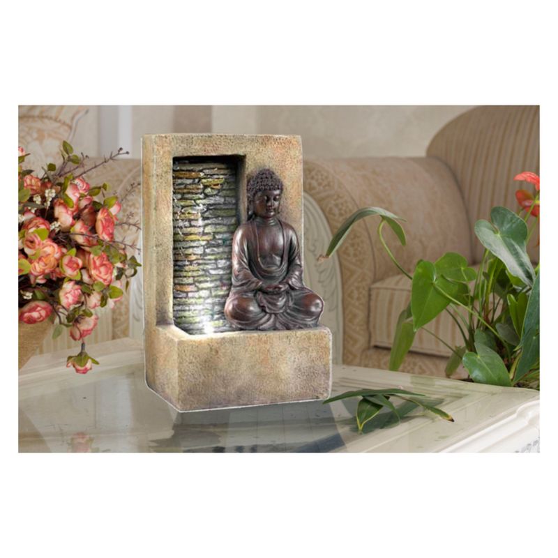 9.5" H Resin Buddha Tabletop Outdoor Fountain - Brown - Ore International