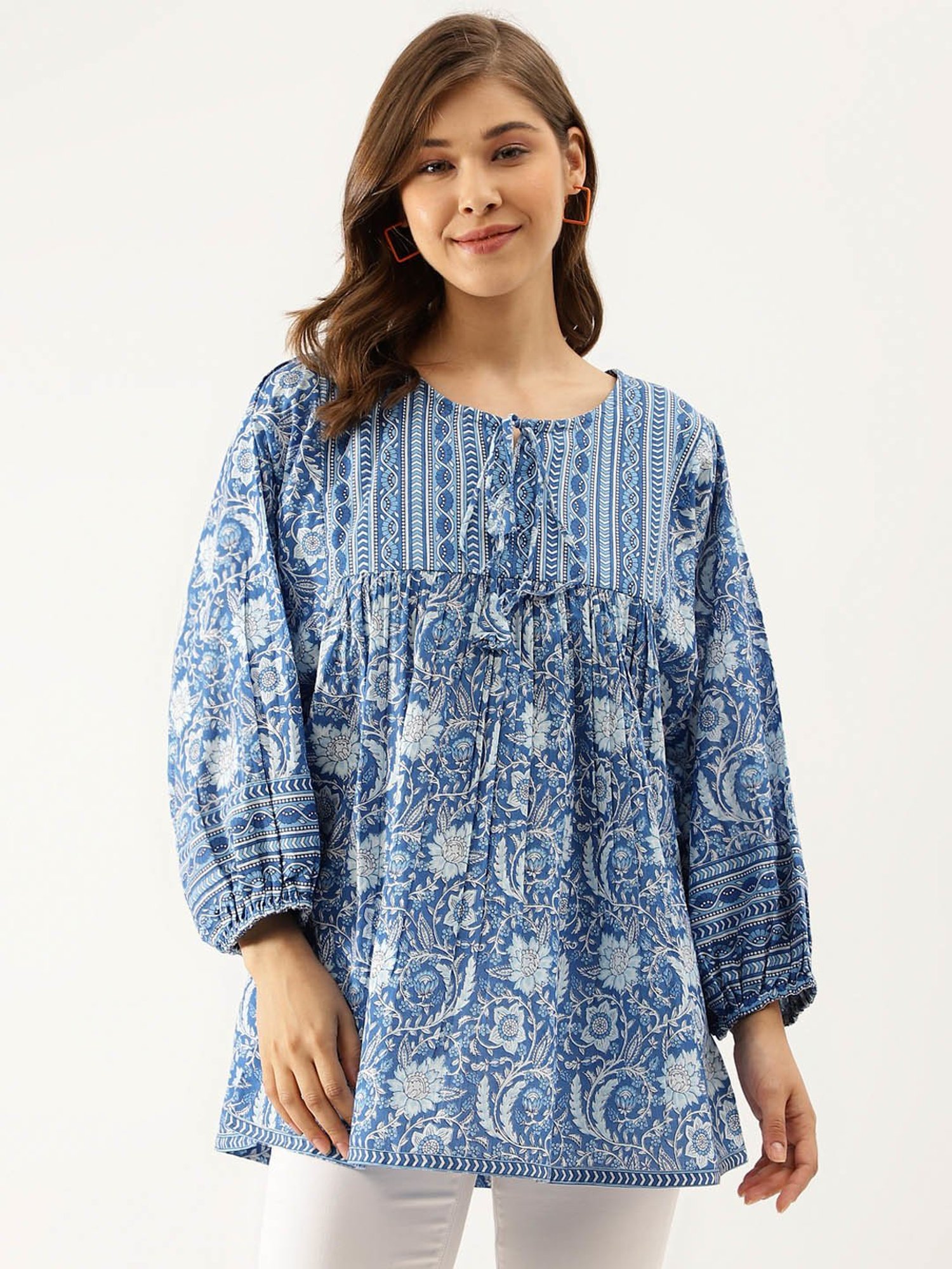 Divena Blue Printed Peplum Top