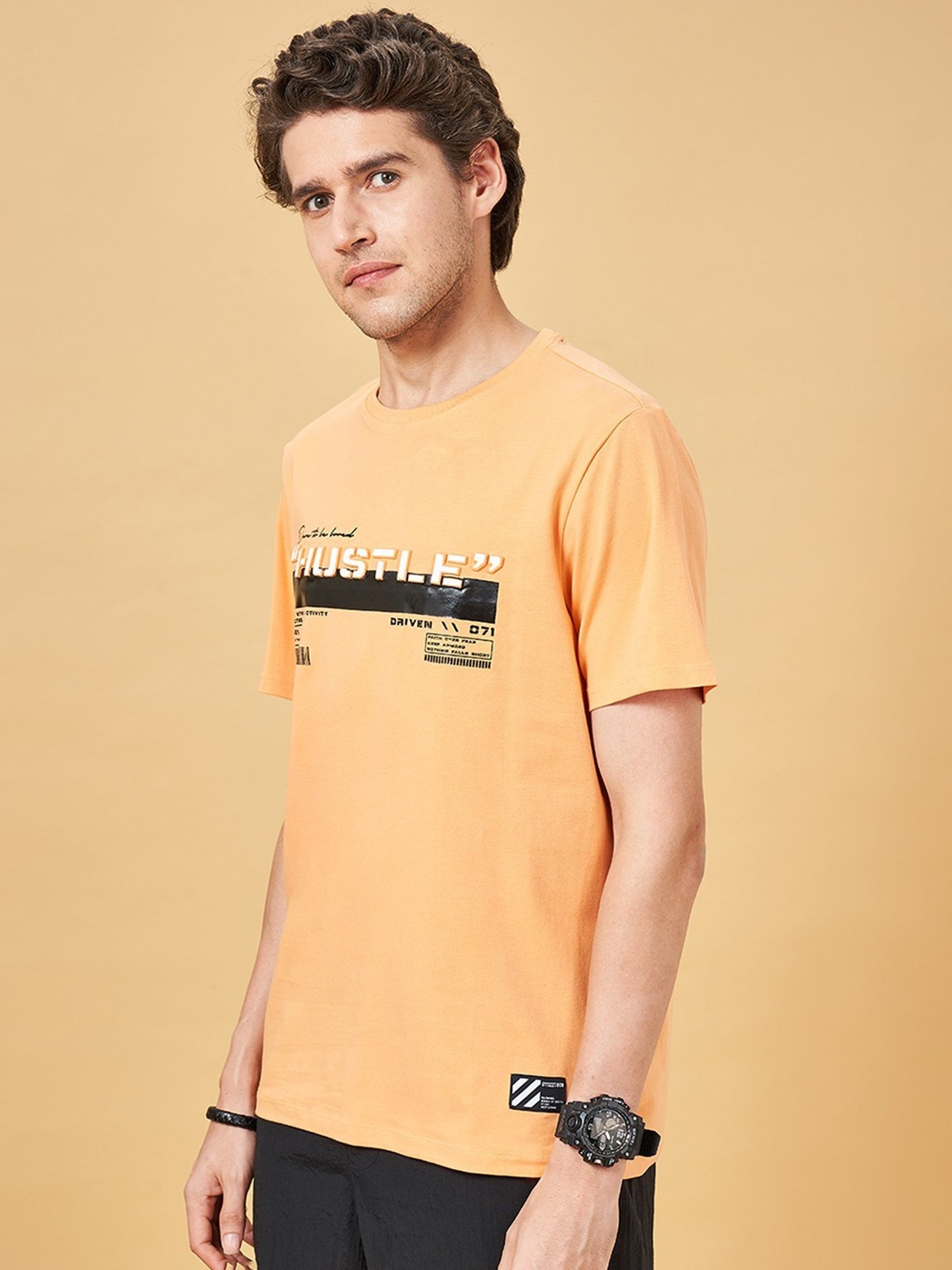 Street 808 By Pantaloons Peach Cobbler Regular Fit Printed T-Shirt
