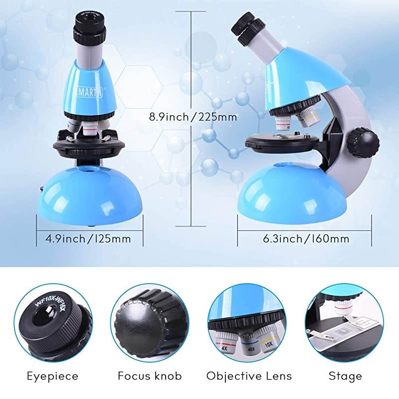 Microscope Kids Microscope 40X 640X with Science Kits Beginners Microscope Includes 25 Slides for Student ChildrenBlue