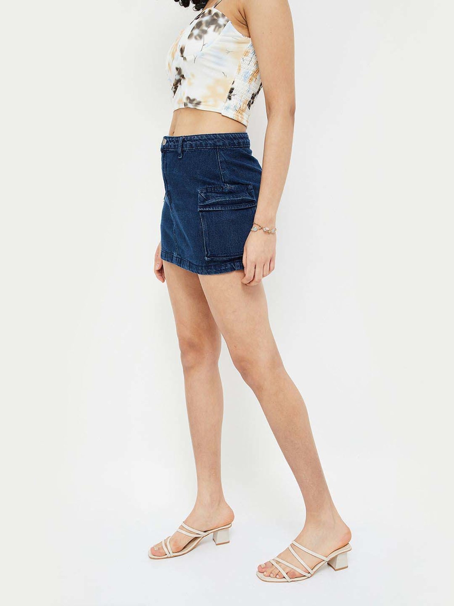 Ginger by Lifestyle Blue Cotton Bodycon Skirt