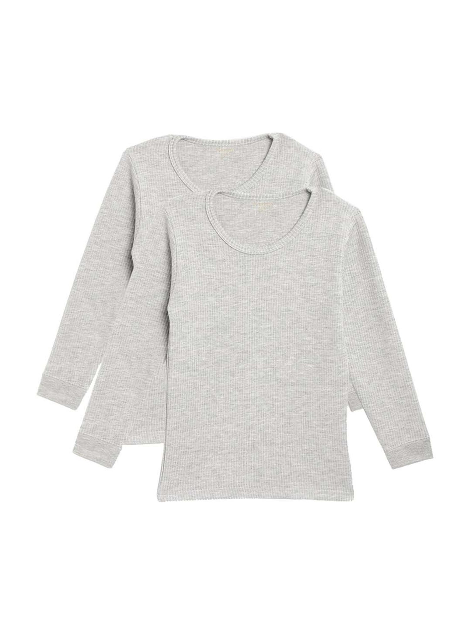 Kanvin Kids Grey Regular Fit Thermal Tops - Set of 2