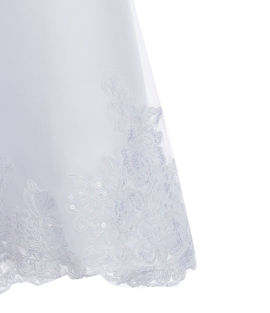 Us Angels Big Girls 6-14 Cap-Sleeve Lace Beaded Mesh Communion Dress