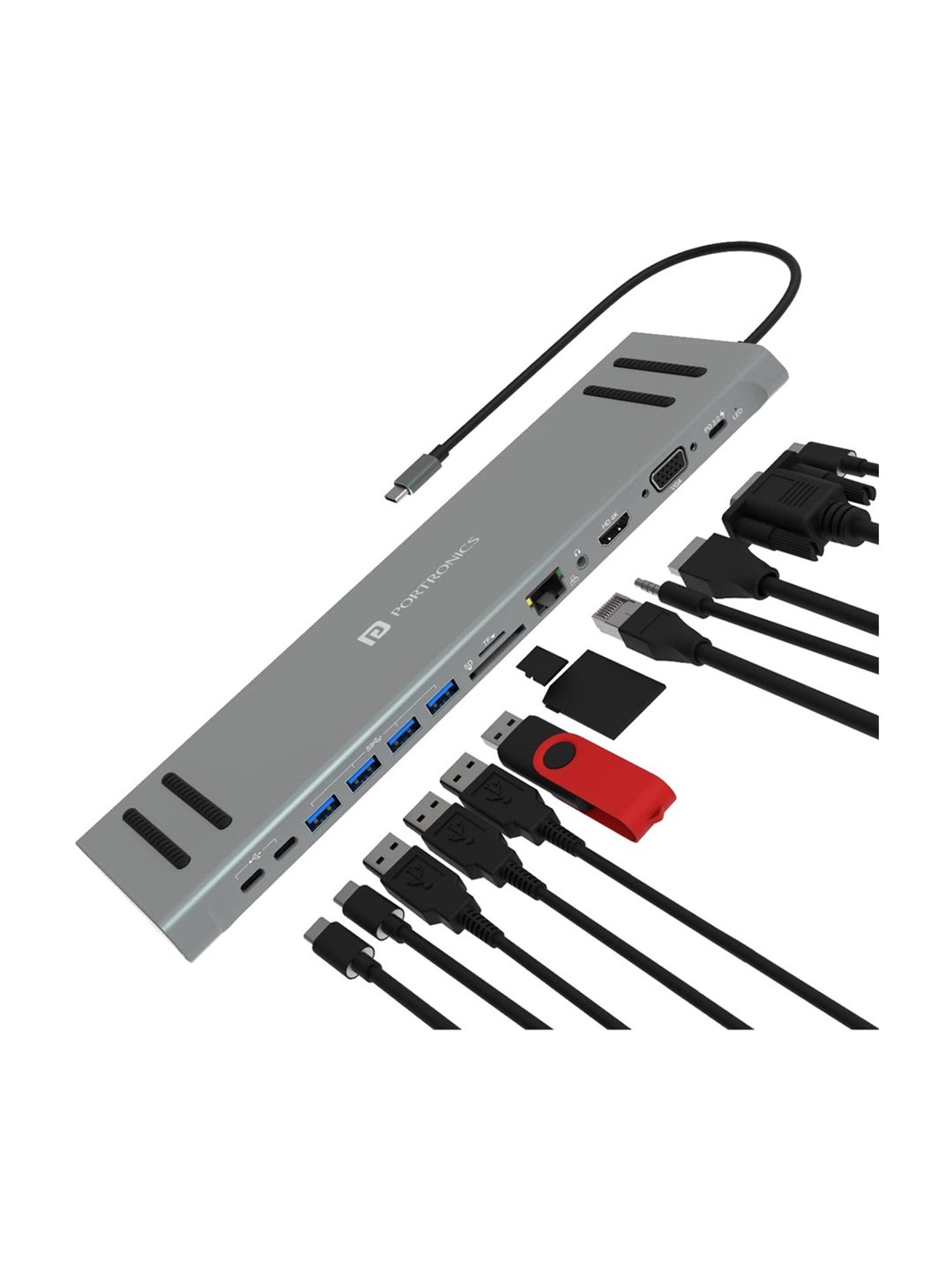 Portronics POR-1763 Mport 13C 13 -in-1 Type C USB Hub Docking Station (Grey)