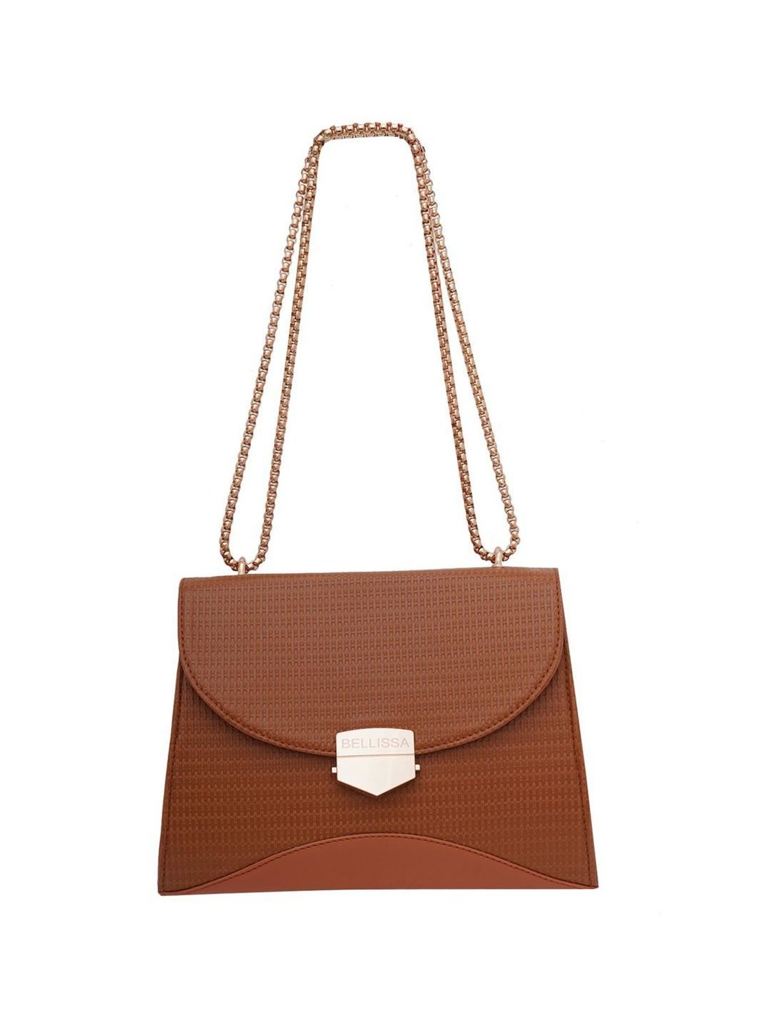 Bellissa Tan Textured Medium Stylish Box Sling Handbag