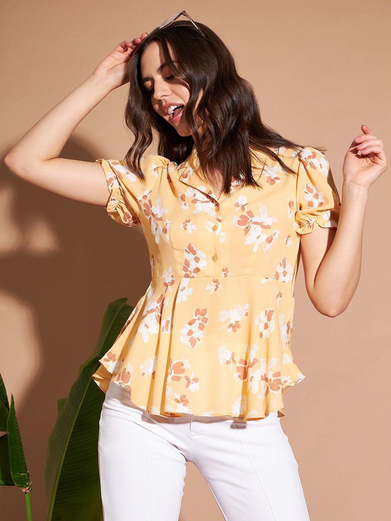 Marie Claire Yellow Printed Top