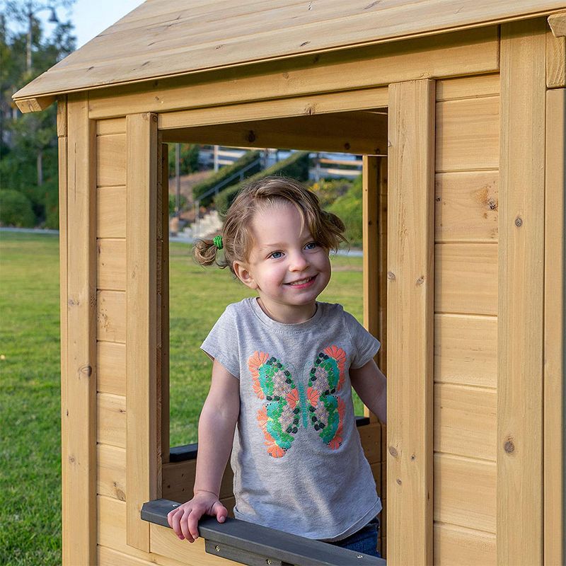 Be Mindful Natural Solid Wood Finish Outdoor Backyard Kids Activity Playhouse for Ages 24 Months to 8 Years old with Hardware and Pre Drilled Holes