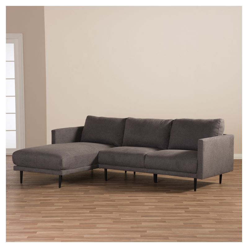 Riley Retro Mid - Century Modern Fabric Upholstered Left Facing Chaise Sectional Sofa - Gray - Baxton Studio