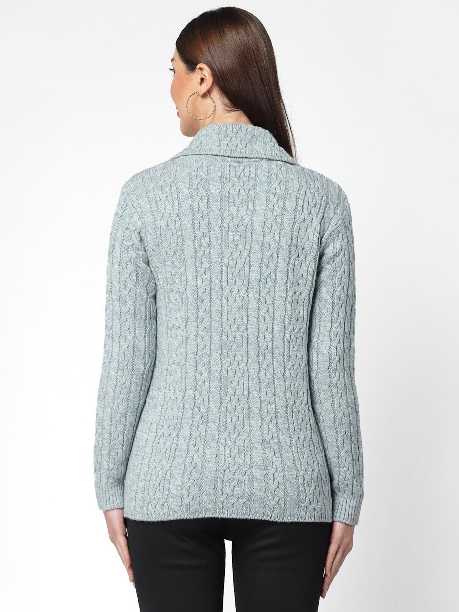Kalt Light Blue Self Design Sweater