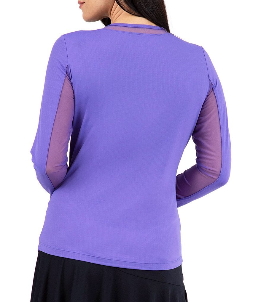 IBKUL Long Sleeve Mesh Inlay Crew Neck Top