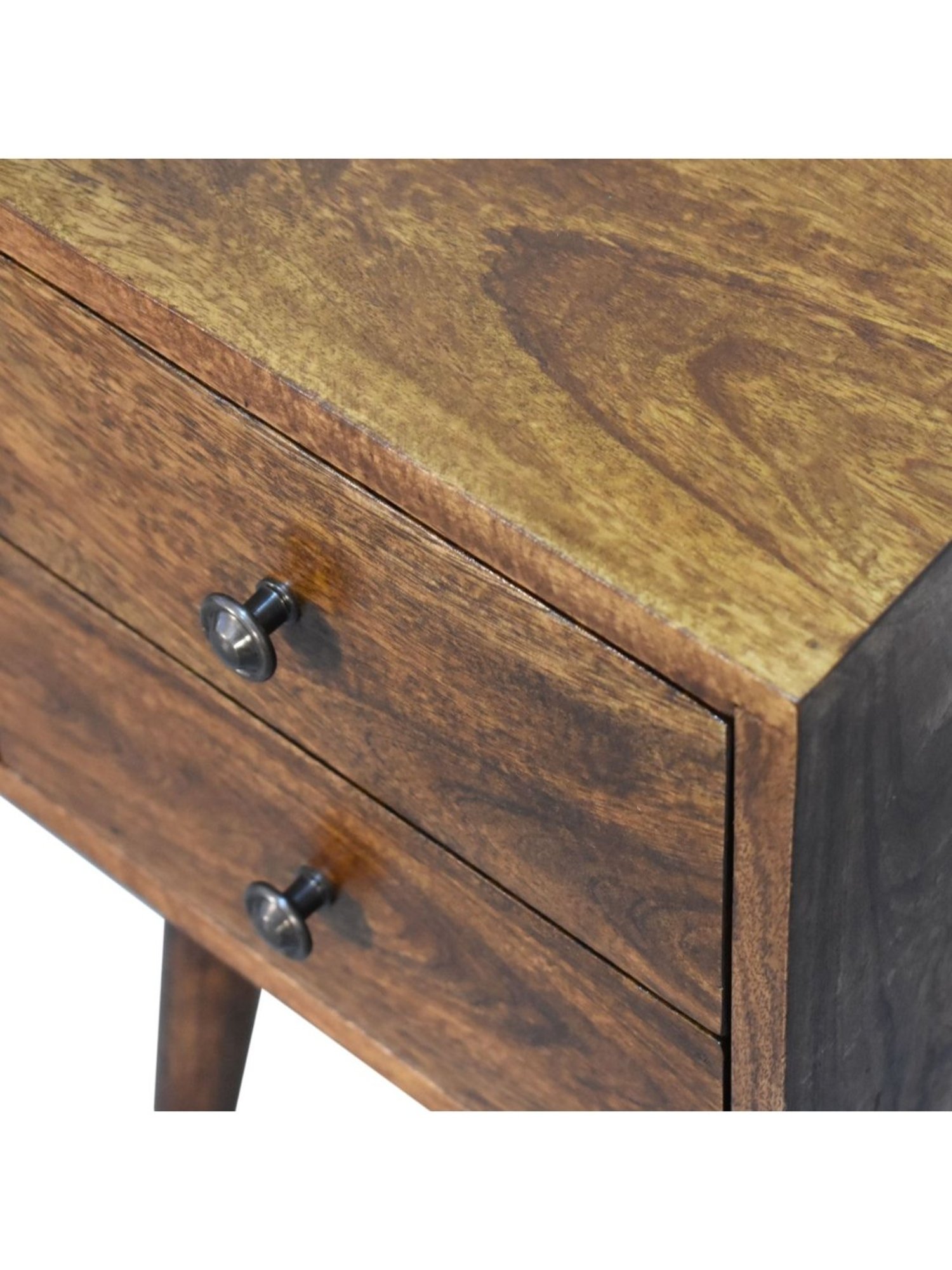 Artisan Furniture Solid Brown Mango Wood 2 Drawer Side Table Chestnut Finish