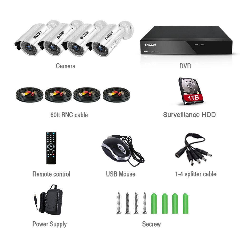 TMEZON 4CH HDMI 1080N DVR 1TB HDD 1MP AHD CCTV Camera Indoor Outdoor IR Night Vision Home Security Surveillance System, Email Alert Free APP