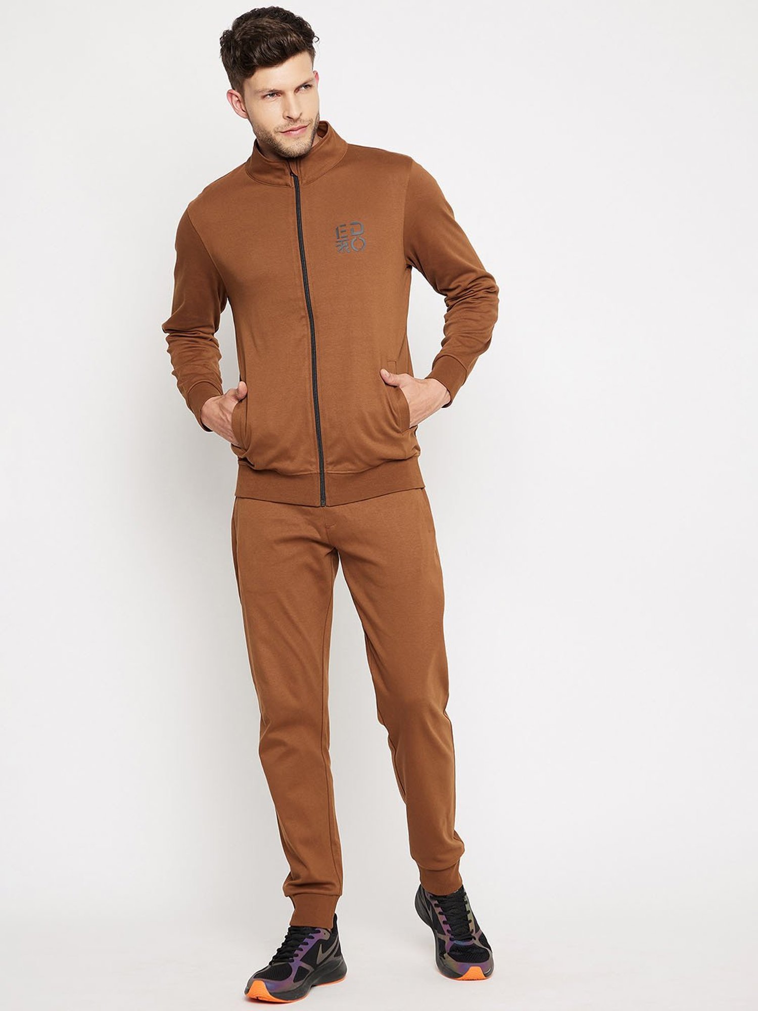 EDRIO Brown Regular Fit Tracksuit