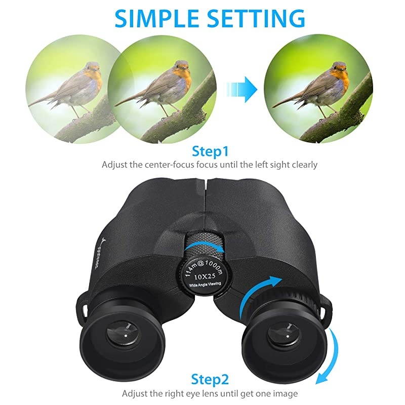 10x25 Powerful Binoculars with Foldable Soft Eyepieces Clear Weak Light Night Vision Compact Lightweight Binoculars for Bird WatchingHuntingSports Games and Concerts For Kids amp Adults