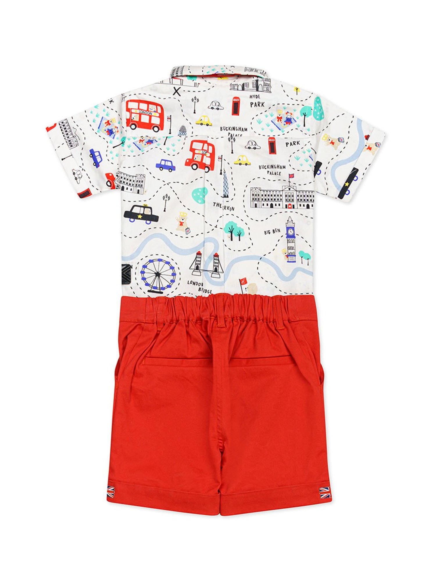 H by Hamleys Kids White & Red Printed Shirt, Shorts with Bow