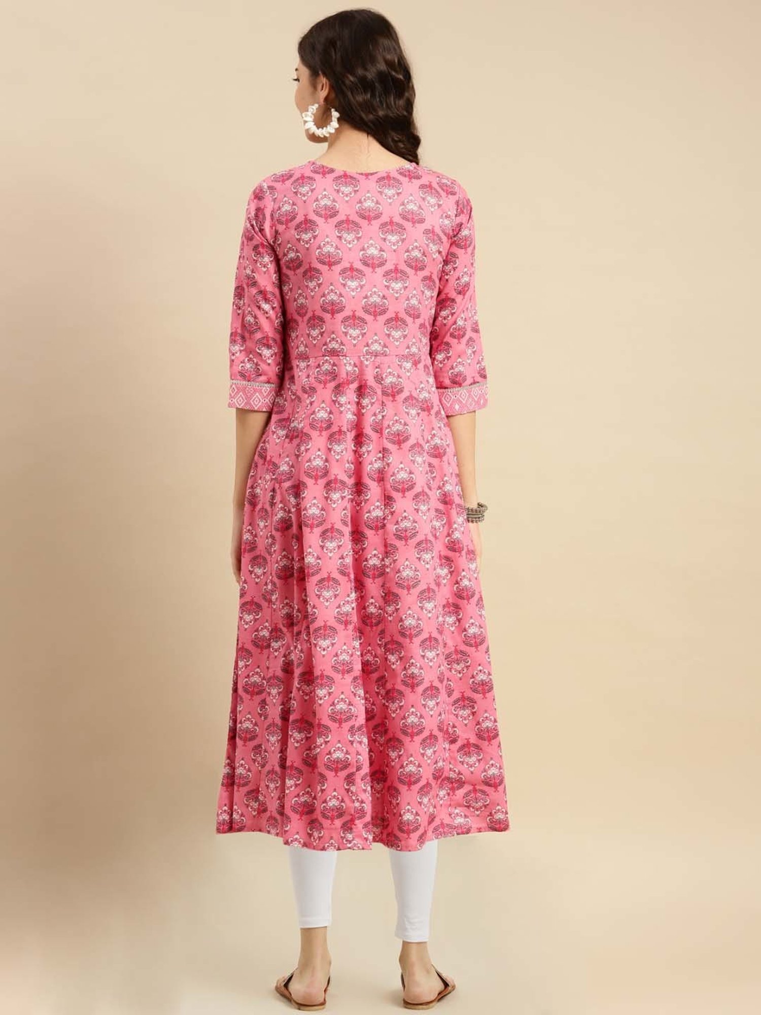 Rangita Pink & White Cotton Printed Kurta Leggings Set