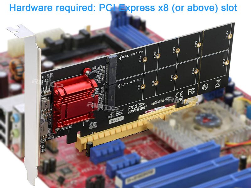 Dual NVMe PCIe Adapter, RIITOP M.2 NVMe SSD to PCI-e 3.1 x8/x16 Card Support M.2 (M Key) NVMe SSD 22110/2280/2260/2242/2230