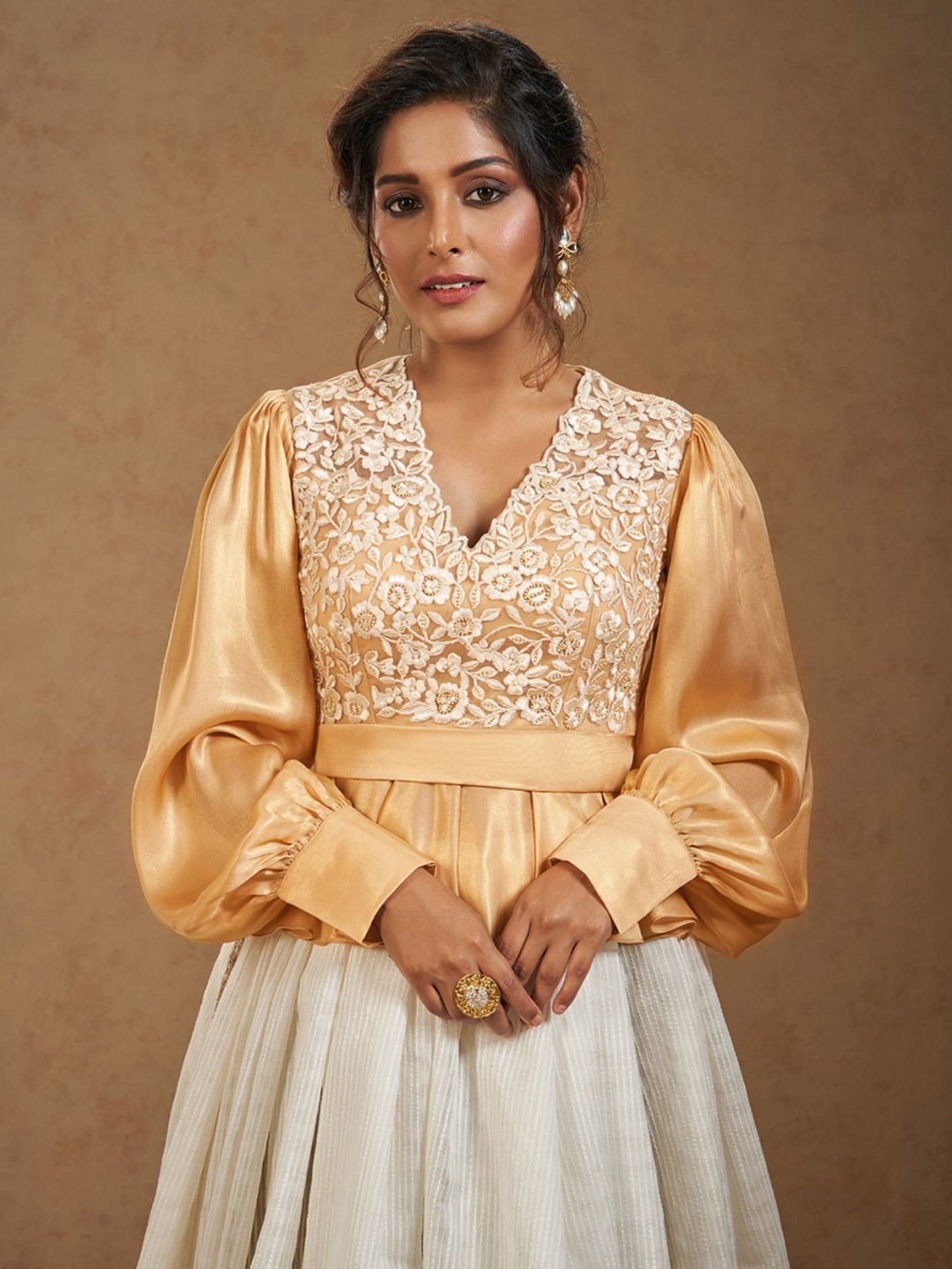 Salwar Studio Beige Embroidered Blouse