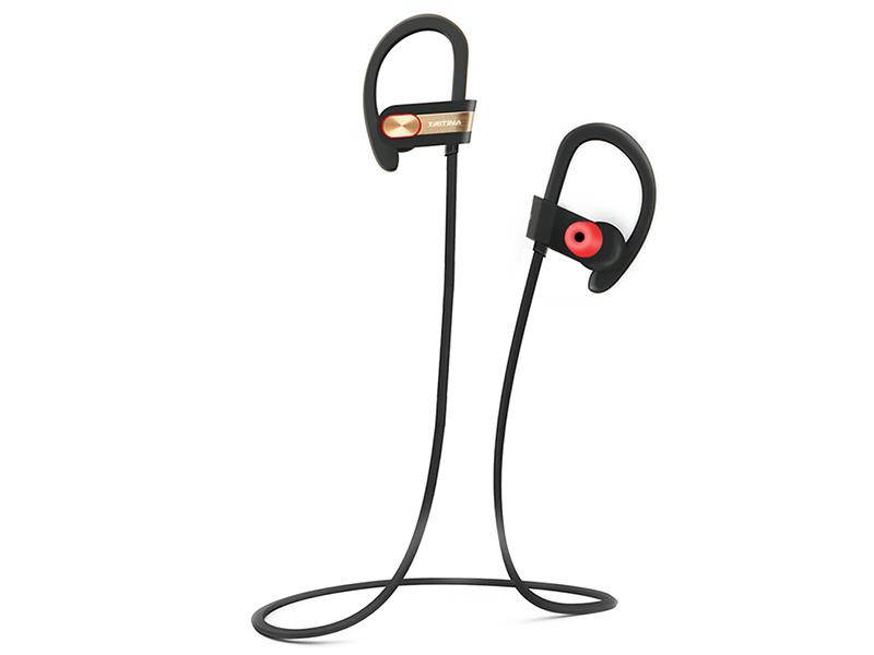 Tritina Sports Bluetooth Earphone Built-in Microphone - Stereo Sound Form Ear Tips, Sweat-proof Sport Earphone Running,Jogging with music (Black with Gold)