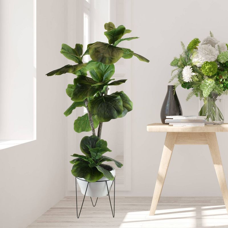 44" x 20" Artificial Fig Plant in Mid Century Plant Stand - LCG Florals