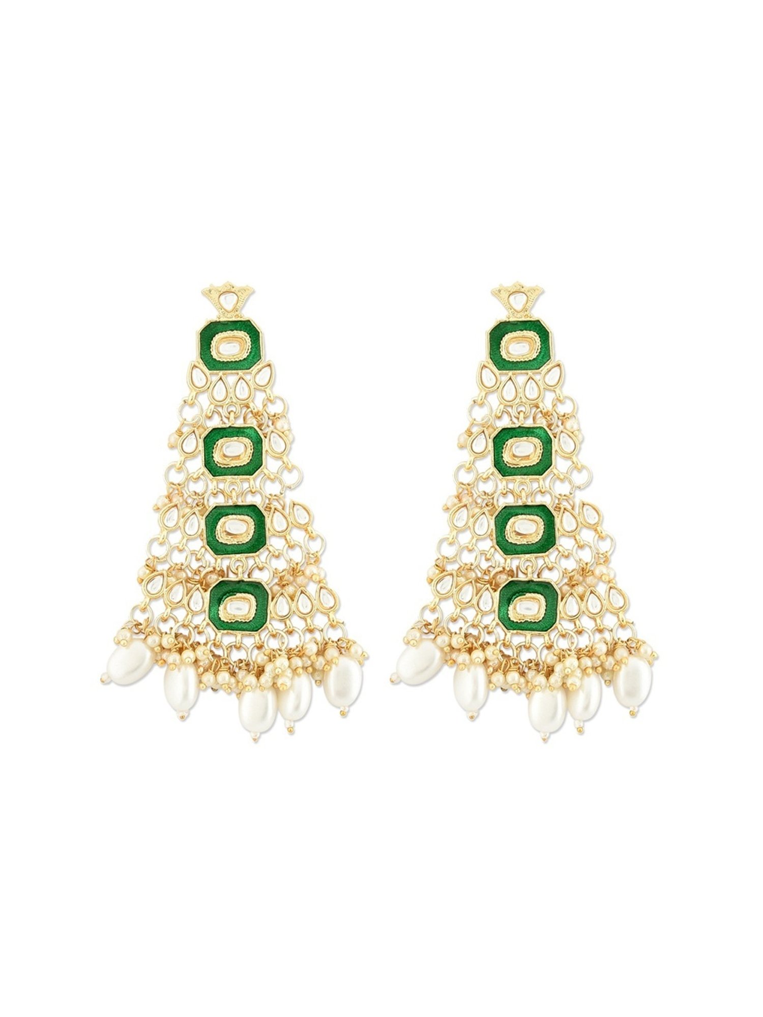 Zaveri Pearls Green Meenakari Ethnic Kundan Dangler Earrings - ZPFK11427