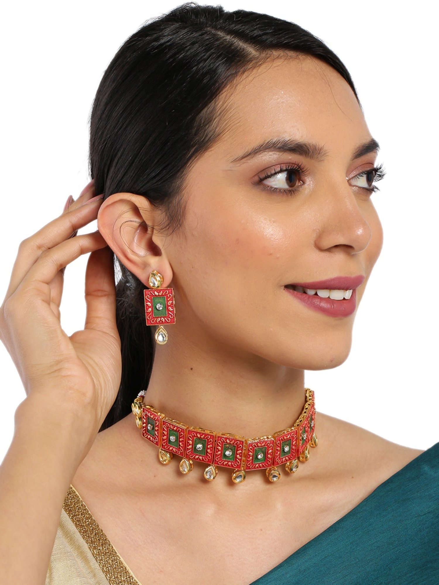 Sri Jagdamba Pearls White Alloy Classic Necklace & Earring Set