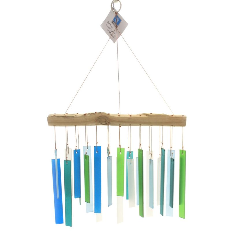 Home & Garden 17.5" Seaglass And Wood Windchime Unique Hand Made Gold Crest Distributing  -  Bells And Wind Chimes