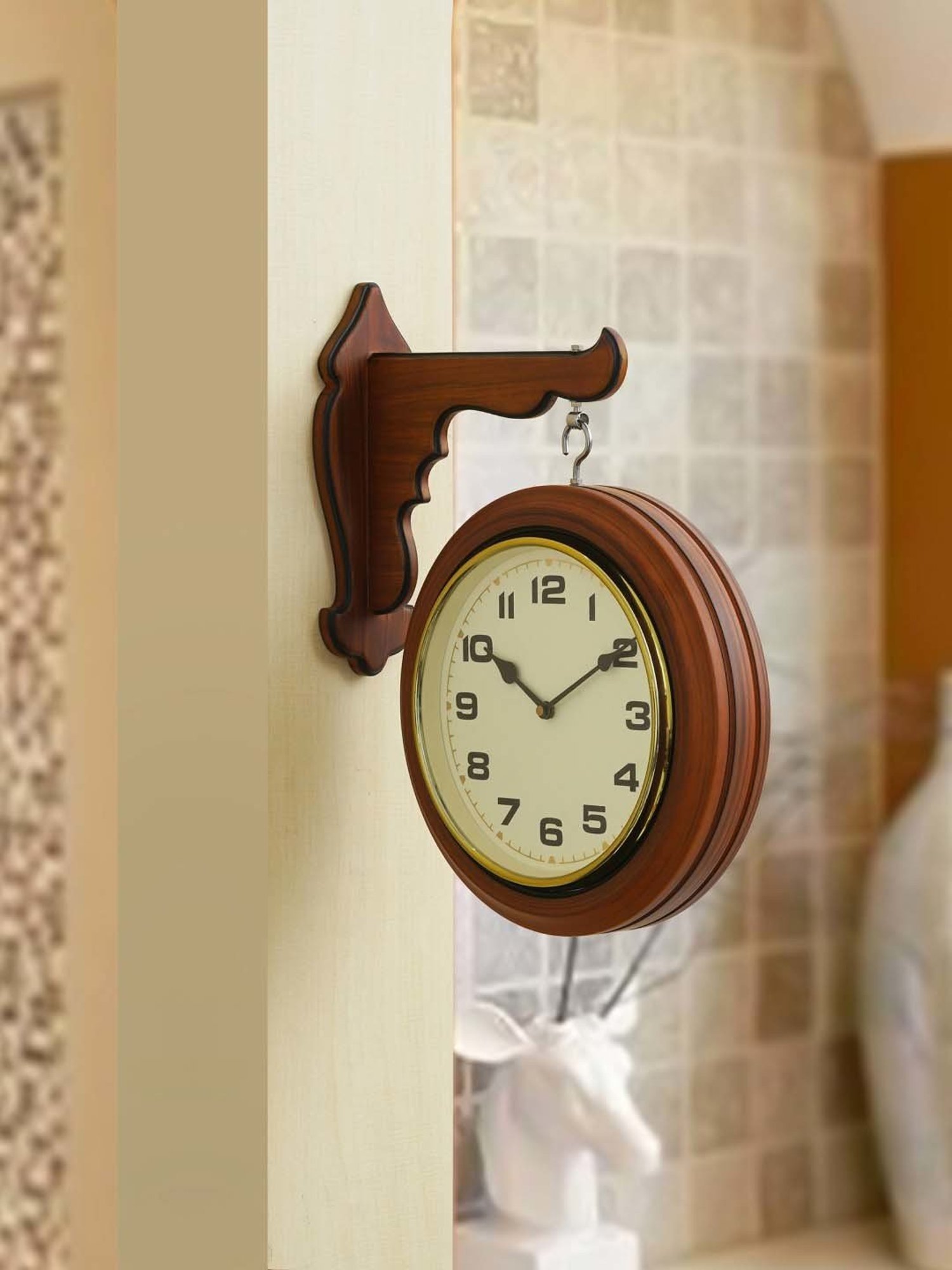 CHRONIKLE Brown Wood Analog Double Sided Hanging Wall Clock