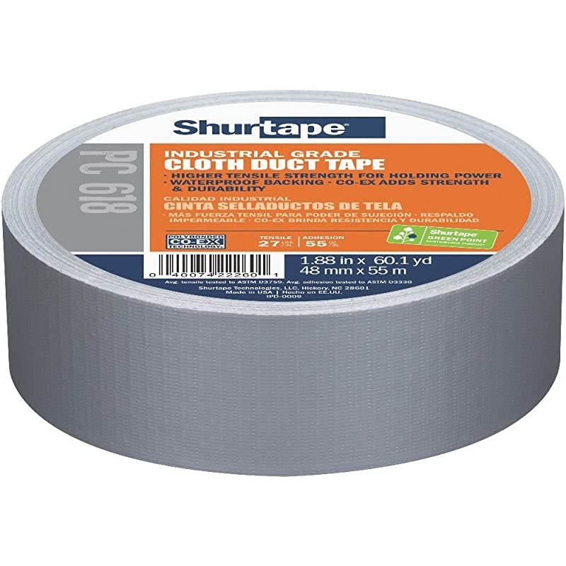 PC 618 Performance Grade, Co-Extruded Cloth Duct Tape, 48mm x 55m, Silver, 1 Roll (205265)