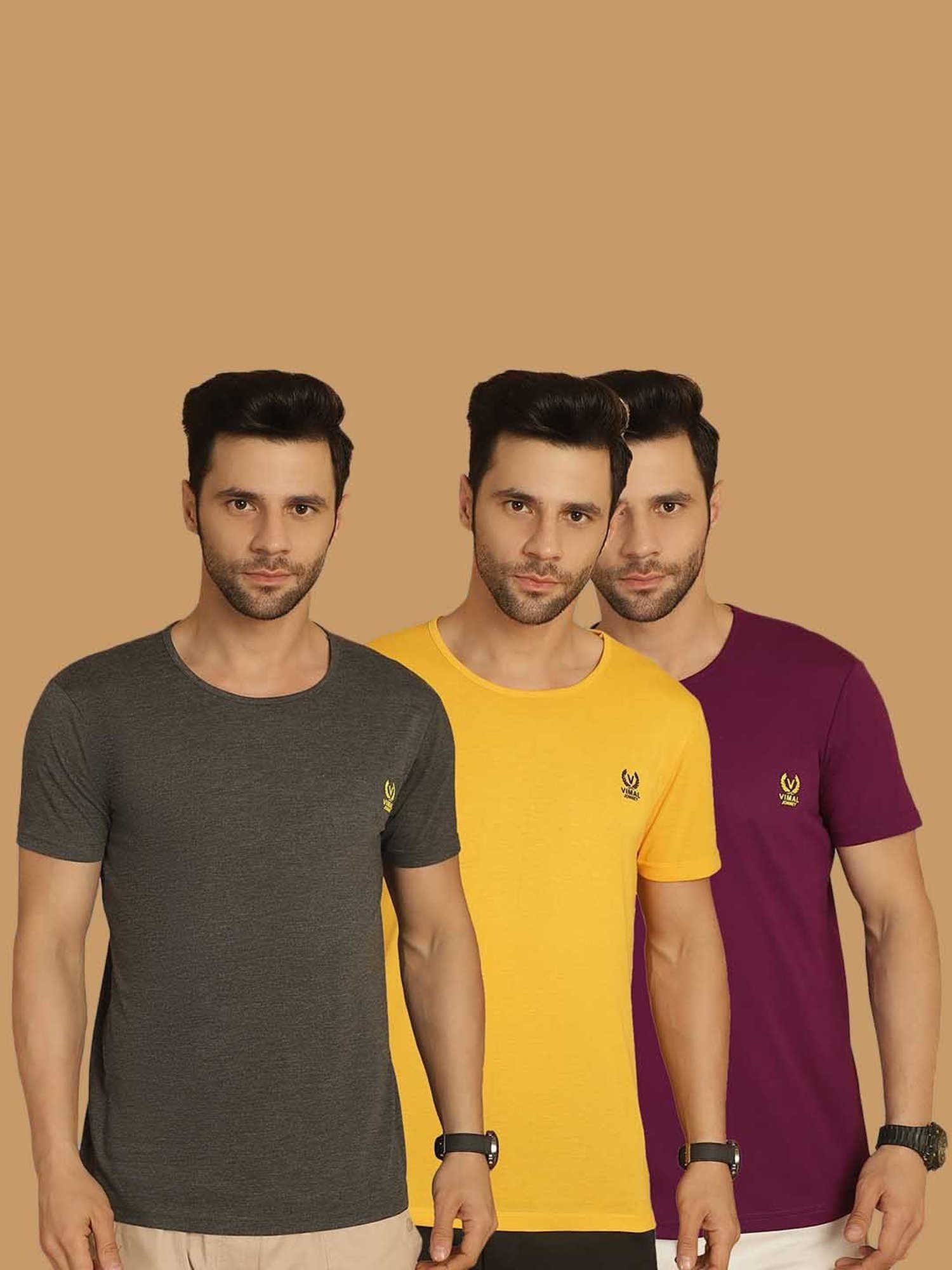 Vimal Jonney Multicolor Regular Fit Crew T-Shirt - Pack of 3